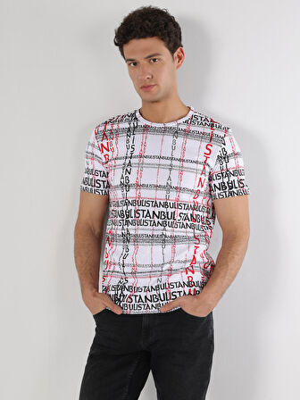 İstanbul Baskılı Beyaz Erkek Kısa Kol Tişört