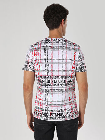 İstanbul Baskılı Beyaz Erkek Kısa Kol Tişört