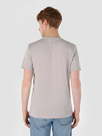 Regular Fit Bisiklet Yaka Baskılı Gri Erkek Kısa Kol Tişört