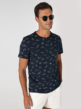 Regular Fit Baskılı Lacivert Erkek Kısa Kol Tişört