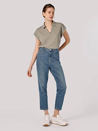 896 Maria Mom Fit Yüksek Bel Daralan Paça Mavi Kadın Jean Pantolon Cl1064389