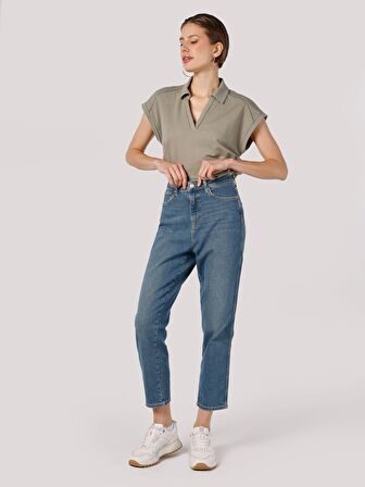 896 Maria Mom Fit Yüksek Bel Daralan Paça Mavi Kadın Jean Pantolon Cl1064389