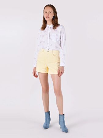 Mom Fit Yüksek Bel Sarı Kadın Şort Cl1064409