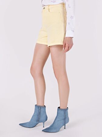 Mom Fit Yüksek Bel Sarı Kadın Şort Cl1064409