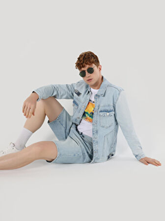 Regular Fit Açık Mavi Denim Erkek Ceket