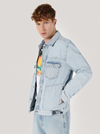 Regular Fit Açık Mavi Denim Erkek Ceket