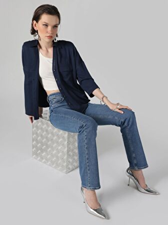 Flare Fit Yüksek Bel Mavi Kadın Jean Pantolon Cl1064451