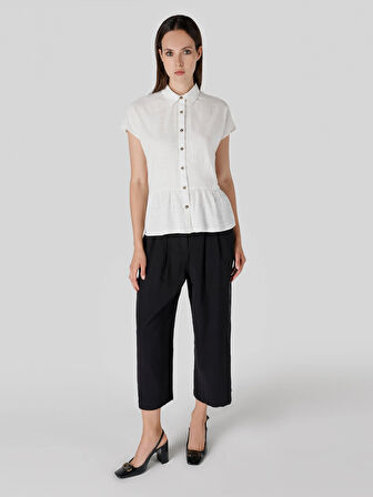 Regular Fit Beyaz Kadın Kısa Kol Gömlek Cl1064461
