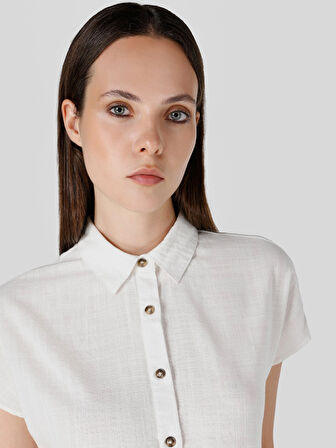 Regular Fit Beyaz Kadın Kısa Kol Gömlek Cl1064461