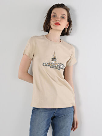 Bej Kadın Tshirt K.kol