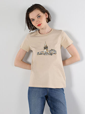 Bej Kadın Tshirt K.kol