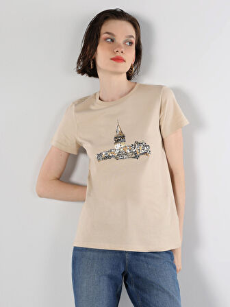 Bej Kadın Tshirt K.kol