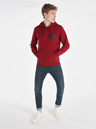 Regular Fit Baskılı Kapüşonlu Kırmızı Erkek Sweatshirt Cl1064582