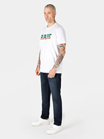 Regular Fit Bisiklet Yaka Baskılı Beyaz Erkek Kısa Kol Tişört
