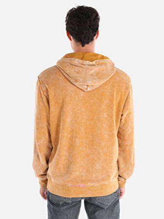 Regular Fit Baskılı Kapüşonlu Sarı Erkek Sweatshirt