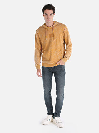 Regular Fit Baskılı Kapüşonlu Sarı Erkek Sweatshirt