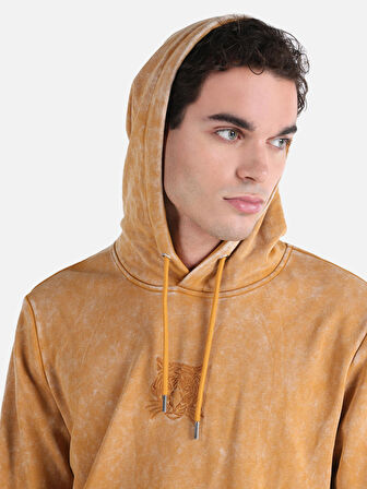 Regular Fit Baskılı Kapüşonlu Sarı Erkek Sweatshirt