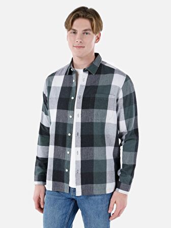 Normal Kesim Shirt Yaka Yeşil Erkek Uzun Kol Gömlek Cl1064635