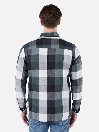 Normal Kesim Shirt Yaka Yeşil Erkek Uzun Kol Gömlek Cl1064635