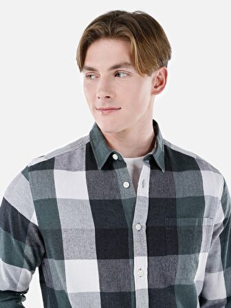 Normal Kesim Shirt Yaka Yeşil Erkek Uzun Kol Gömlek Cl1064635