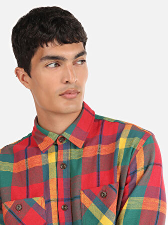 Regular Fit Ekoseli Çok Renkli Erkek Uzun Kol Gömlek