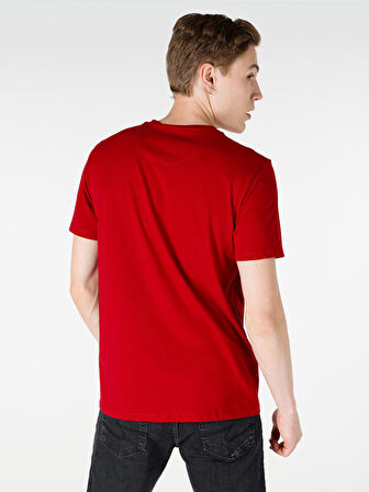 Regular Fit Bisiklet Yaka Baskılı Kırmızı Erkek Kısa Kol Tişört