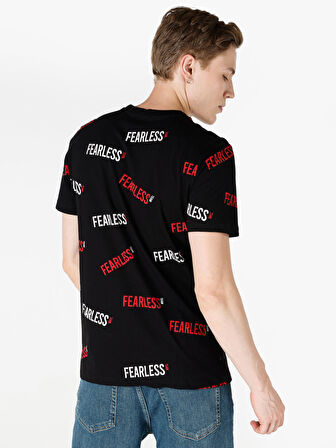 Regular Fit Bisiklet Yaka Baskılı Siyah Erkek Kısa Kol Tişört