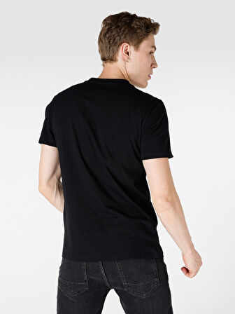 Regular Fit Bisiklet Yaka Baskılı Siyah Erkek Kısa Kol Tişört
