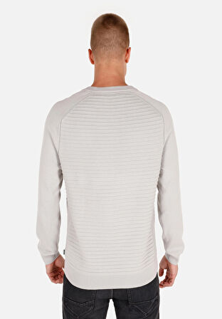 Regular Fit Yuvarlak Yaka Jakarlı Erkek Gri Kazak