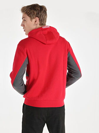 Regular Fit Kapüşonlu Baskılı Kırmızı Erkek Sweatshirt