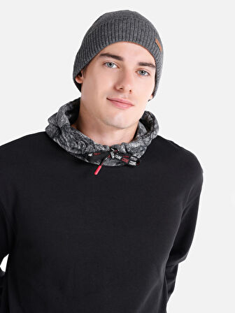 Regular Fit Baskılı Kapüşonlu Siyah Erkek Sweatshirt