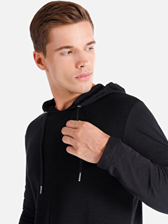 Regular Fit Kapüşonlu Siyah Erkek Uzun Kol Tişört