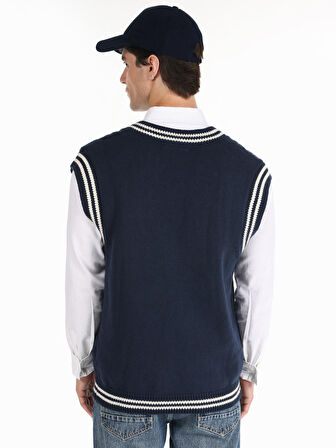 V Yaka Süveter Lacivert Erkek Kazak