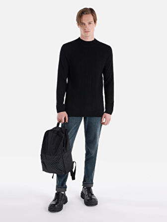 Dar Kesim Basic Siyah Erkek Kazak