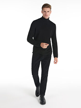 Regular Fit Turtle Neck Siyah Erkek Kazak