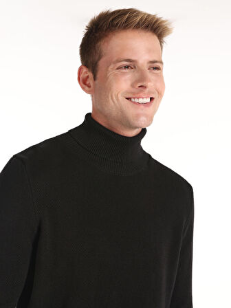Regular Fit Turtle Neck Siyah Erkek Kazak