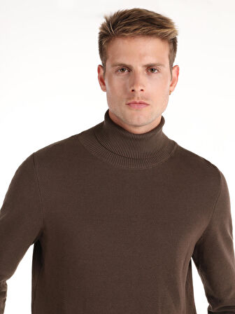 Regular Fit Turtle Neck Kahverengi Erkek Kazak