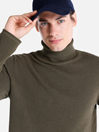 Regular Fit Turtle Neck Yeşil Erkek Kazak