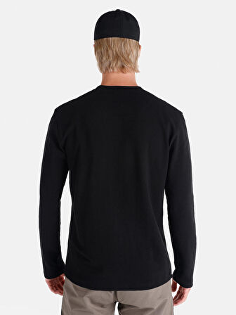 Regular Fit Bisiklet Yaka Siyah Erkek Uzun Kol Tişört