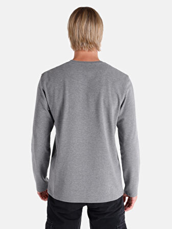 Regular Fit Bisiklet Yaka Basic Gri Erkek Uzun Kol Tişört