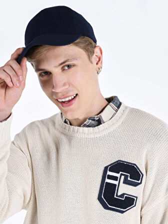 Regular Fit Baskılı Örme Beyaz Erkek Kazak