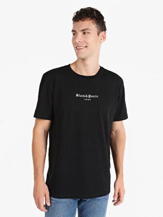 Regular Fit Bisiklet Yaka Baskılı Siyah Erkek Kısa Kol Tişört