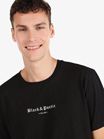 Regular Fit Bisiklet Yaka Baskılı Siyah Erkek Kısa Kol Tişört