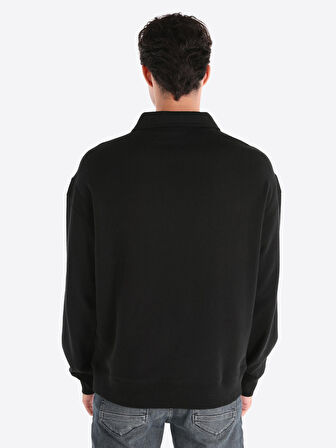 Regular Fit Polo Yaka Siyah Erkek Uzun Kol Tişört