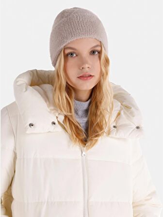 Regular Fit Kapüşonlu Beyaz Kadın Mont