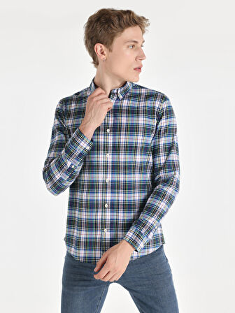 Slim Fit Kareli Çok Renkli Erkek Uzun Kol Gömlek