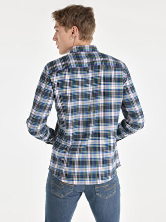 Slim Fit Kareli Çok Renkli Erkek Uzun Kol Gömlek