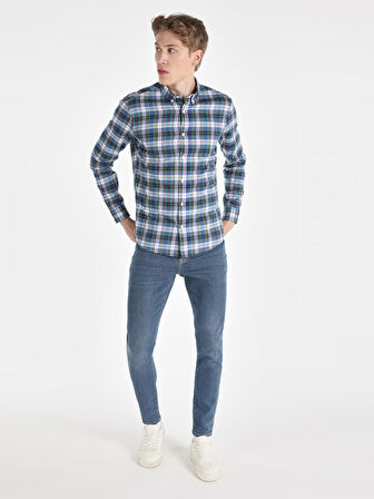 Slim Fit Kareli Çok Renkli Erkek Uzun Kol Gömlek