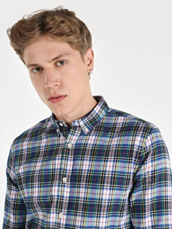 Slim Fit Kareli Çok Renkli Erkek Uzun Kol Gömlek