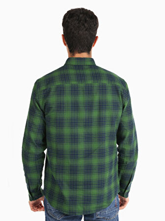 Slim Fit Kareli Yeşil Erkek Uzun Kol Gömlek